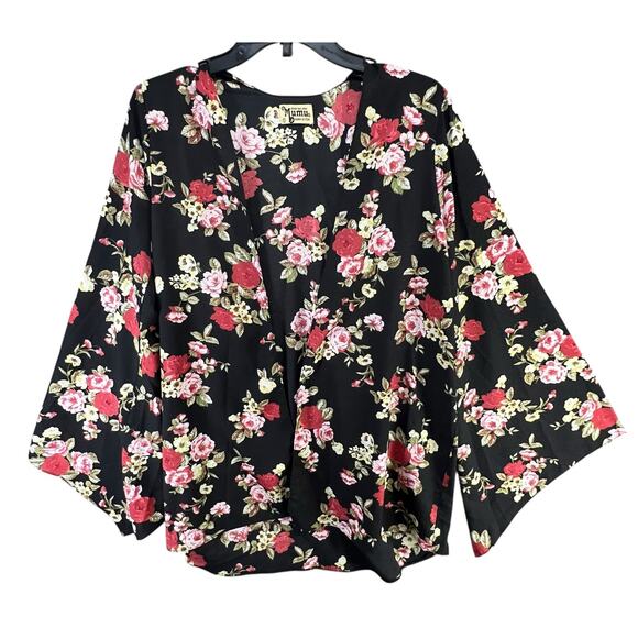 Show Me Your Mumu Kimono Womens S Black Floral Open Front Cover Up Boho Chic - Picture 1 of 10